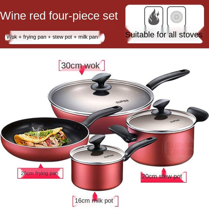 non stick pot set kitchen full set household three piece frying soup pot combination induction cooker gas