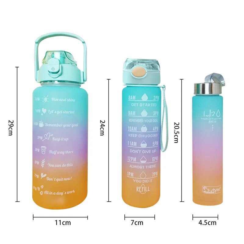 3PCS/set Sports Water Bottle With Straw Men Women Fitness Water Bottles Outdoor Cold Water Bottlesc With Time Marker Drinkware