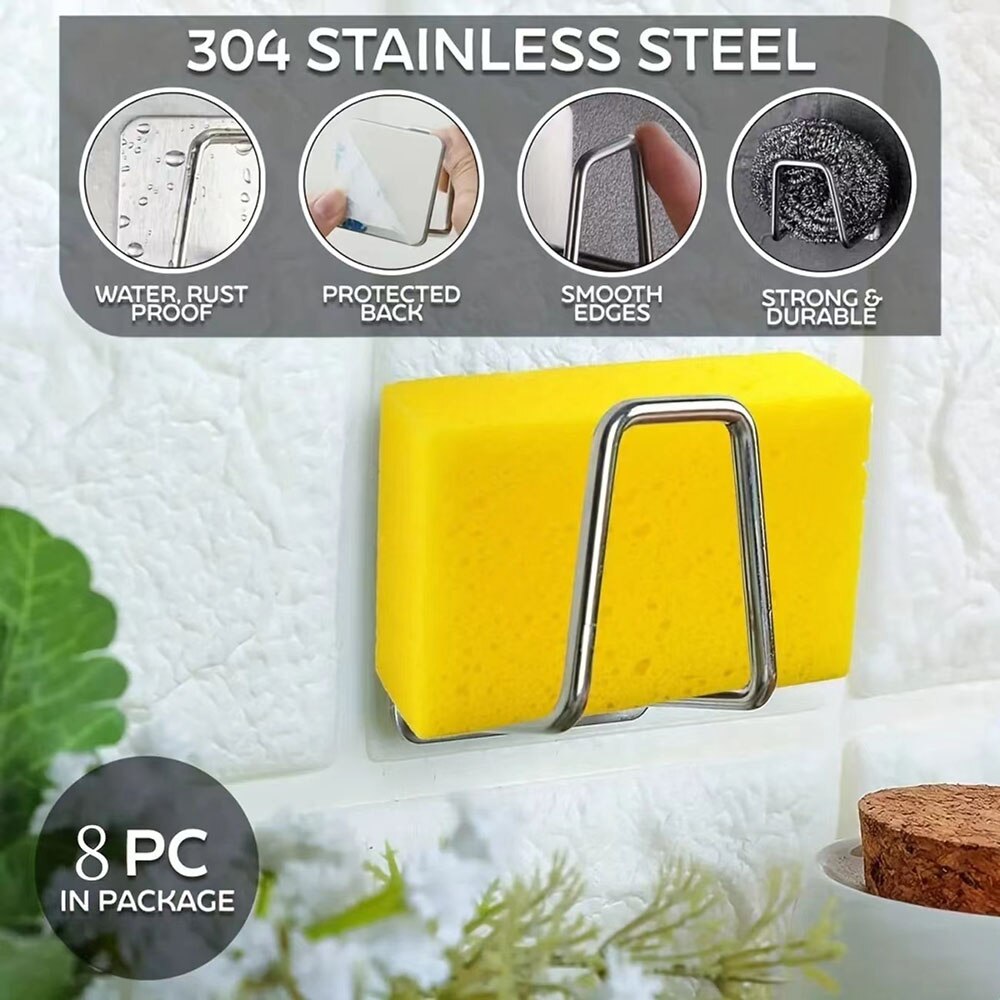 1-2Pcs Kitchen Sink Sponge Rack Drain Storage Holder Self Adhesive Stainless Steel Wire Ball Rag Brush Organizer Wall Hooks