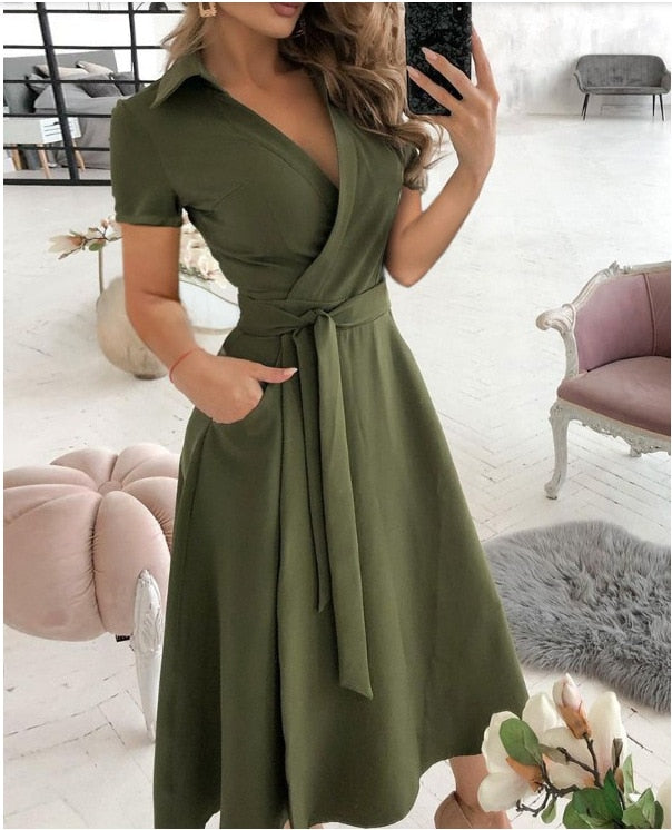 Spring And Summer Women&#39;s Fashion Long Sleeve V-Neck Butterfly Print Wrapped Hip Dress Women&#39;s Red Pocket Lace Up Slim Fit Dress