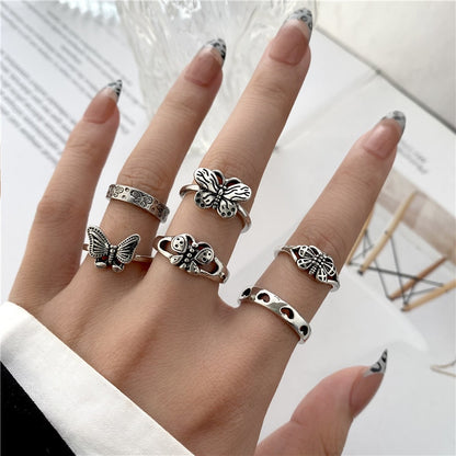 Vintage Hollow Heart Butterfly Rings Set For Women Metal Silver Color Geometric Spiral Shape Ring 22pcs Set 2023 Trendy Jewelry