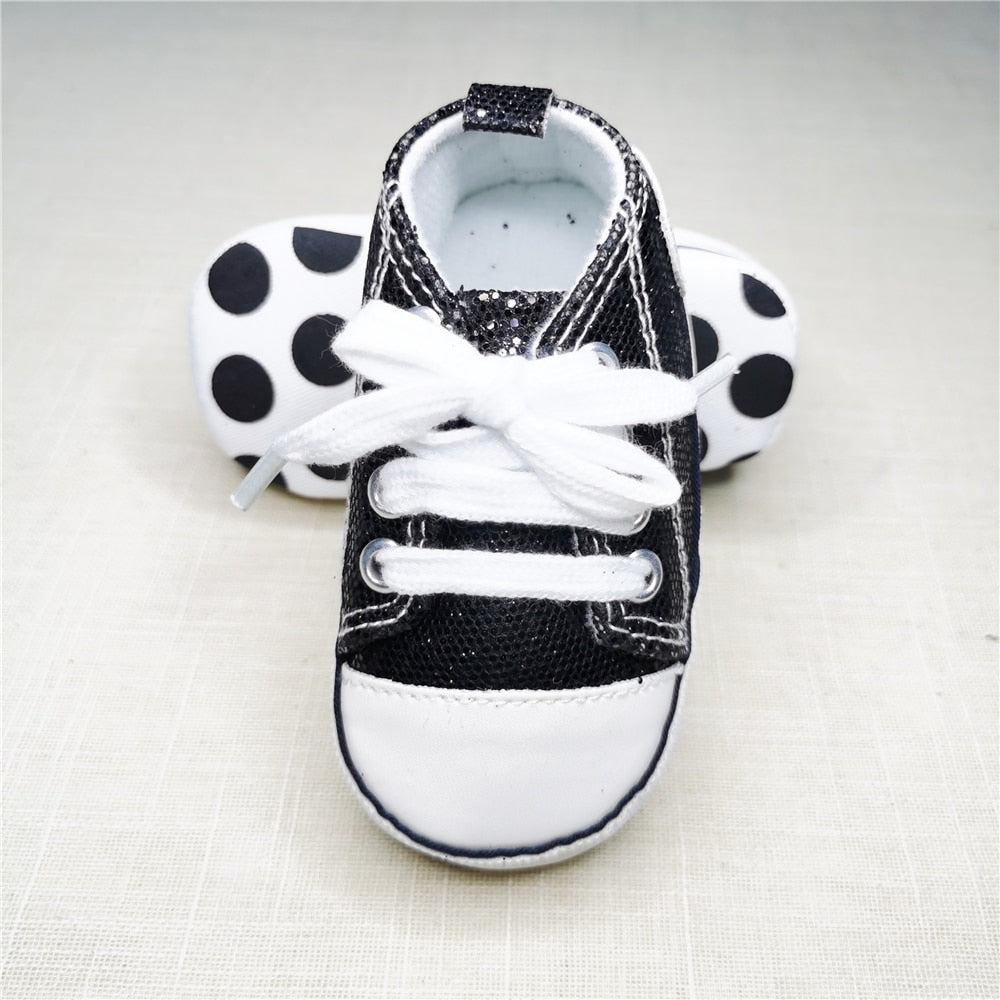 2023 Newborn Sequined Canvas Baby Sneakers Baby Shoes Baby Boys Girls Shoes Baby Toddler Shoes Soft Sole Non-slip Baby Shoes