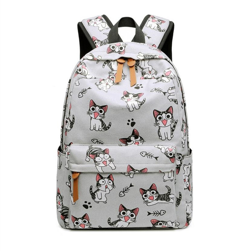 Fengdong school bags for teenage girls schoolbag children backpacks cute animal print canvas school backpack kids cat bag pack