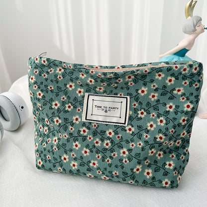 Corduroy Embroidery Cosmetic Bag Clutch Bag Large Makeup Organizer Bags Korean Cosmetic Pouch Women Cute Toiletry Beauty Case