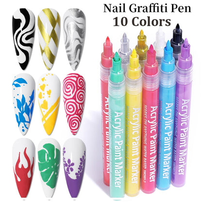 1Set Nail Art Drawing Pen Graffiti Nail Acrylic Pen Waterproof Painting Liner DIY 3D Abstract Line Nail Art Beauty Tool Manicure