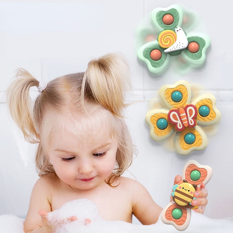 3Pcs/Set Baby Bath Toys Funny Bathing Sucker Spinner Suction Cup Cartoon Rattles Fidget Educational Toys For Children Boys Gift