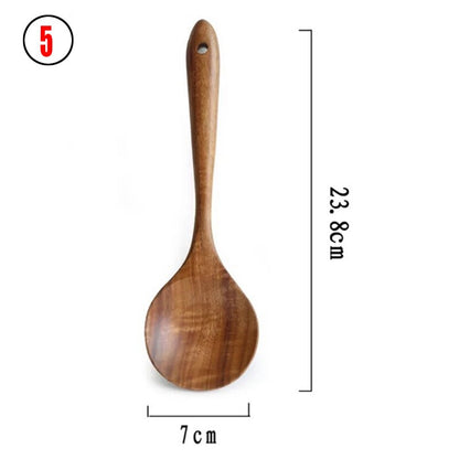 Teak Natural Wood Tableware Spoon Ladle Turner Rice Colander Soup Skimmer Cooking Spoon Scoop Kitchen Reusable Tool Kit