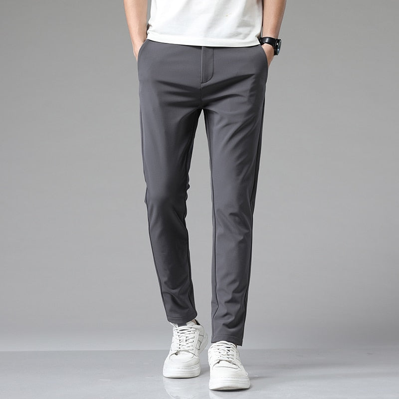 Summer Men&#39;s Casual Pants Thin Business Stretch Slim Fit Elastic Waist Jogger Korean Classic Blue Black Gray Brand Trousers Male