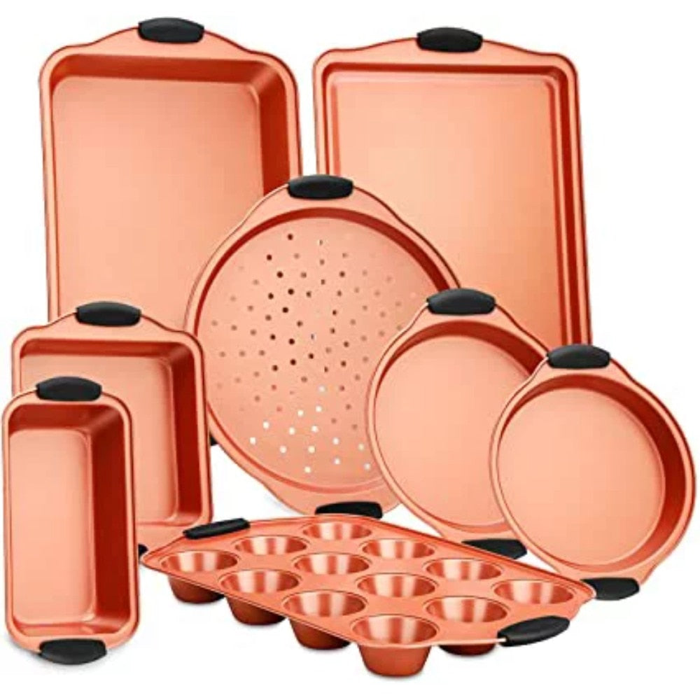 Free shipping 8 Piece, Copper Non-stick Carbon Steel Bake Pan Set