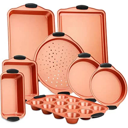 Free shipping 8 Piece, Copper Non-stick Carbon Steel Bake Pan Set