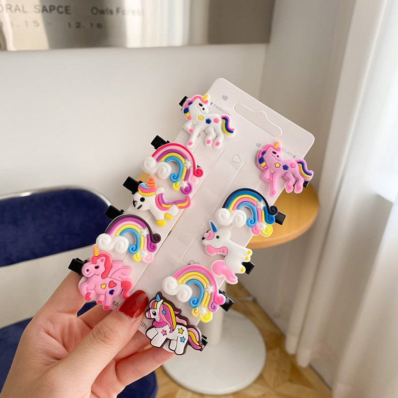 10PCS/Set New Cute Cartoon Unicorn Hair Clips for Girls Colorful Sweet Unicorn Hairpin Kids Barrette Hair Accessories for Girls