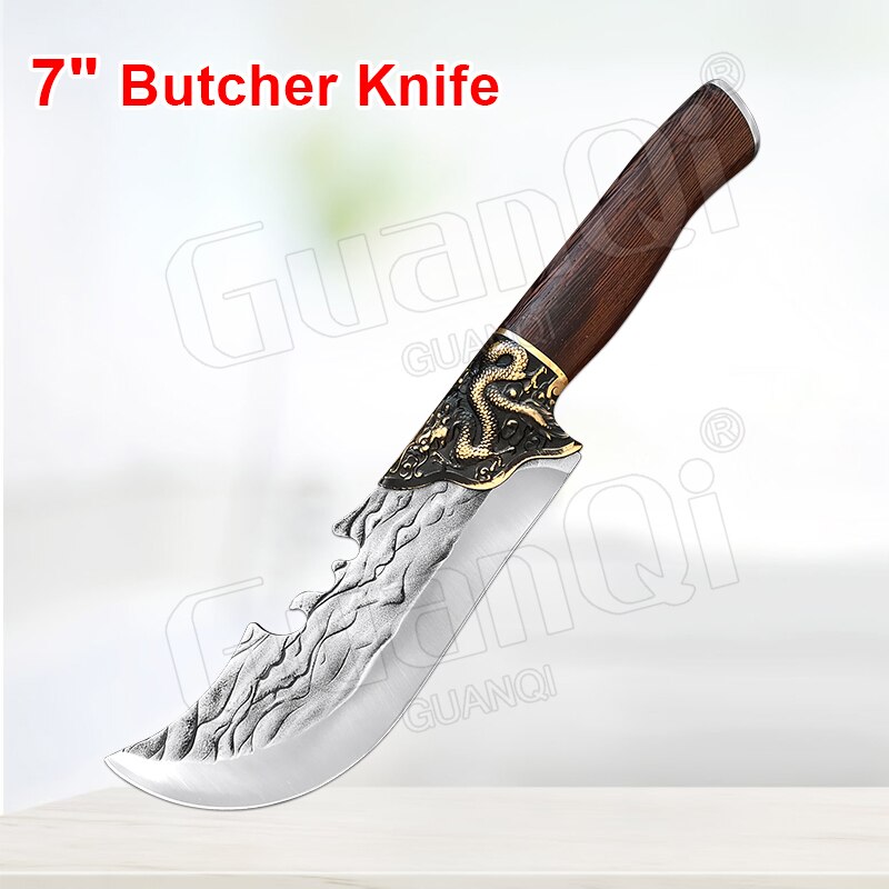 Handmade Forged Stainless Steel Kitchen Knife Cleaver Chinese Butcher Boning Knife Pig Beef Cutting Knife with Knife Wood Handle