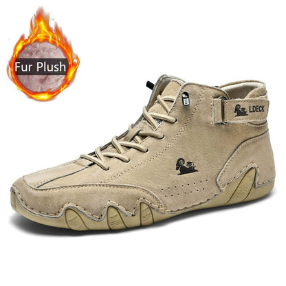 Leather Winter Boots for Men 2022 New In High Top Sneakers Luxury Aliexpress Shoes Man Footwear Casual Fur Plush Ankle Boots