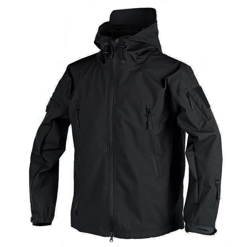 Spring and Autumn Thin Shark Skin Jacket Men&#39;s Hooded Multi Pocket Zipper Tactical Coat Men Outdoor Special Forces Combat Jacket