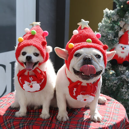 Funny Dog Christmas Hat Pets Santa Bibs New Year Party Cosplay Costume Puppy Cap Cute Cats Bandana Clothes Accessories Gift