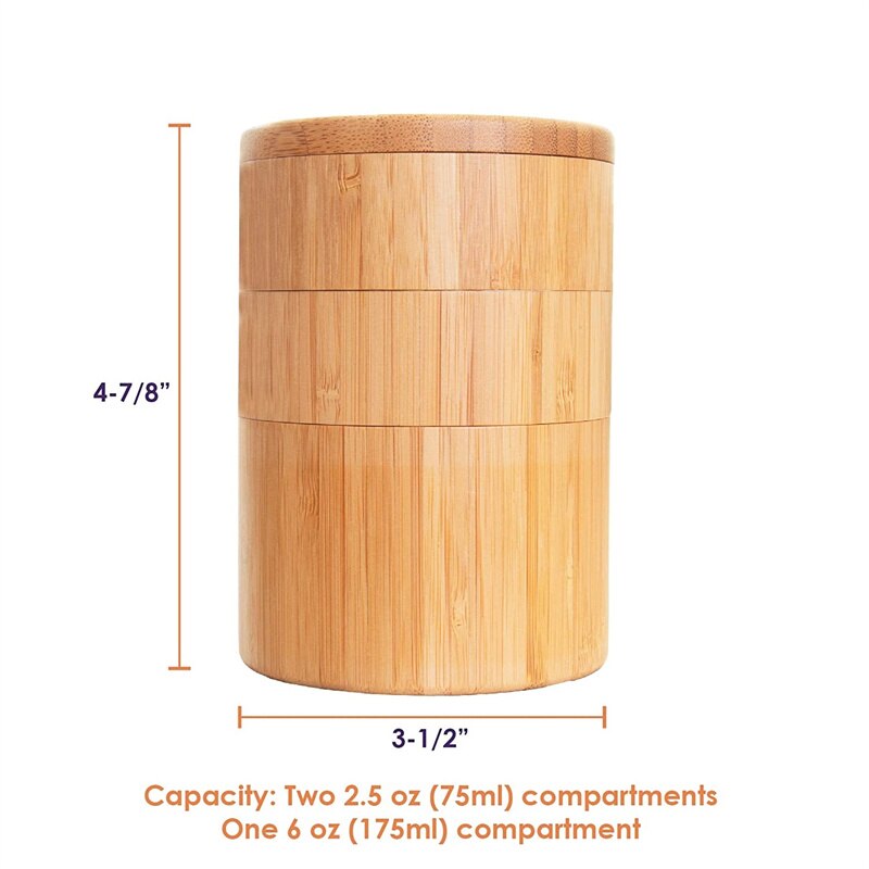 Bamboo Triple Salt Cellar with Magnetic Swivel Lids Kitchen Salt Pepper Storage Box Salt Jar Kichen Wood Salt Cellar Container