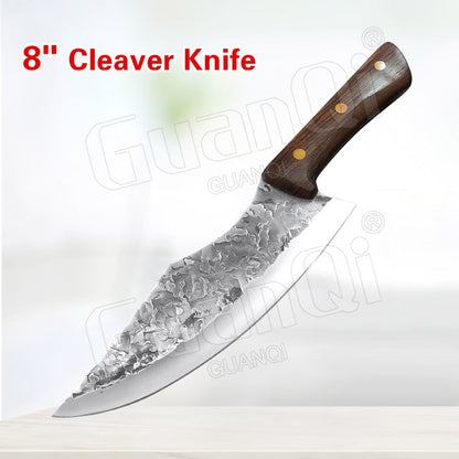 Handmade Forged Stainless Steel Kitchen Knife Cleaver Chinese Butcher Boning Knife Pig Beef Cutting Knife with Knife Wood Handle