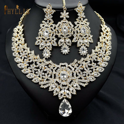 C30 Wedding Forehead Chain Necklace Earrings Set Dubai Jewelery Set Gifts for Women Indian African Bridal Hair Accessories