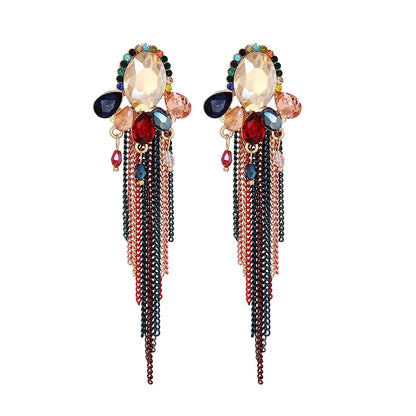 New Trendy Metal Chains Dangle Earring Red Rhinestone Long Tassel Earrings for Women 2023 Summer Jewelry Accessoires Femme