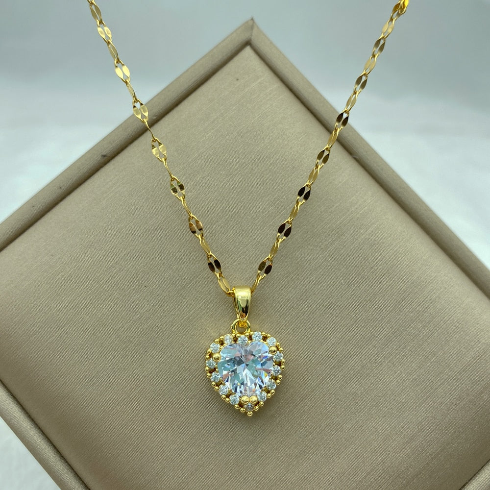 Gold Color Necklace for Women Zircon Jewelry Pendant Necklace Stainles Steel Mermaid Heart Butterfly Stainless Steel Sunflower