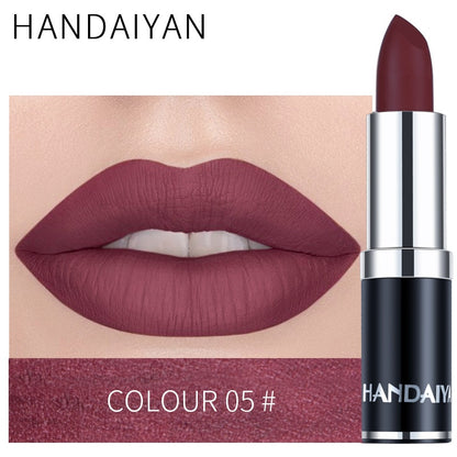 Handaiyan Sexy Nude Red Brown Purple Lipgloss Matte Lip Gloss Velvety Lipstick Matte Waterproof Makeup Long Lasting Cosmetic