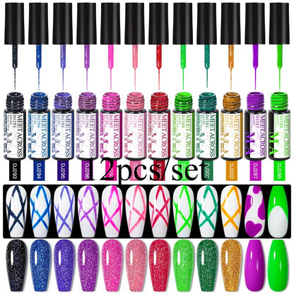 MEET ACROSS 6/12Pcs Nail Liner Gel Set Line Polish Gel Kit Nail Art Design For UV Paint Nail Drawing Polish DIY Painting Varnish