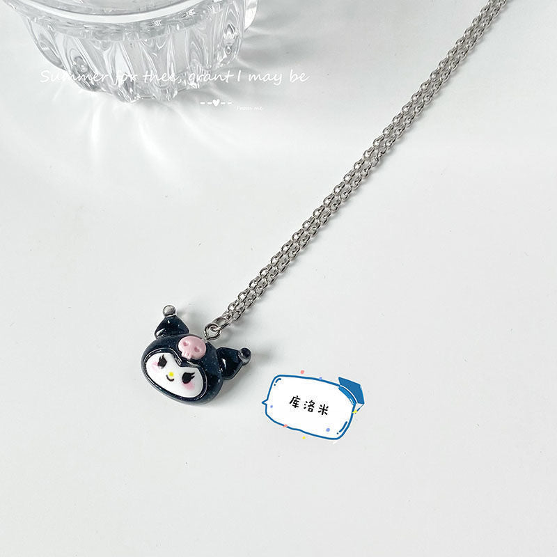 Lovely Cartoon Hellokitty Sanrio Anime Kids Chain Necklaces Cute Hollowed Kitty Crystal Necklace for Women Girls Birthday Gift