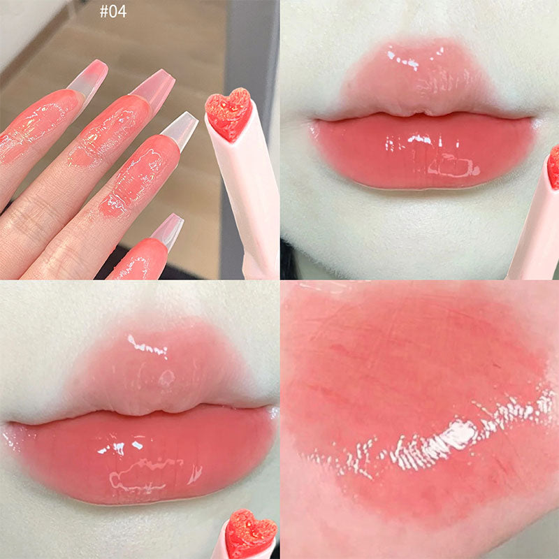 FLORTTE Love Shape Lipstick Flower Jelly Water Lip Gloss Clear Light Hydrating Lip Tint Non-stick Cup Korea Cosmetic