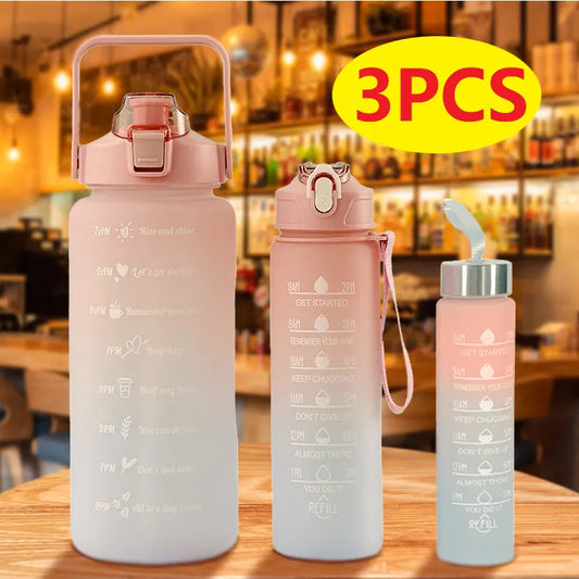 3PCS/set Sports Water Bottle With Straw Men Women Fitness Water Bottles Outdoor Cold Water Bottlesc With Time Marker Drinkware