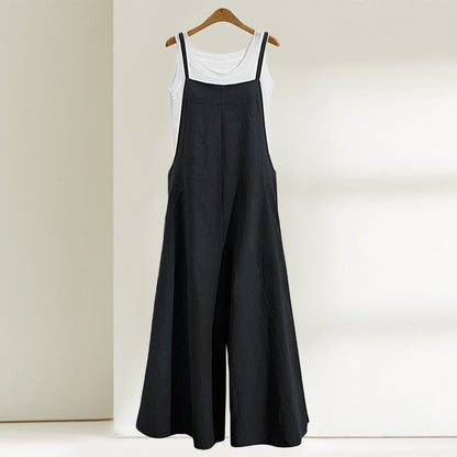 Casual Loose Jumpsuit Women Summer Solid Cotton Linen Straps Wide Leg Pants Dungaree Bib Overalls Sleeveless Oversized Jumpsuits