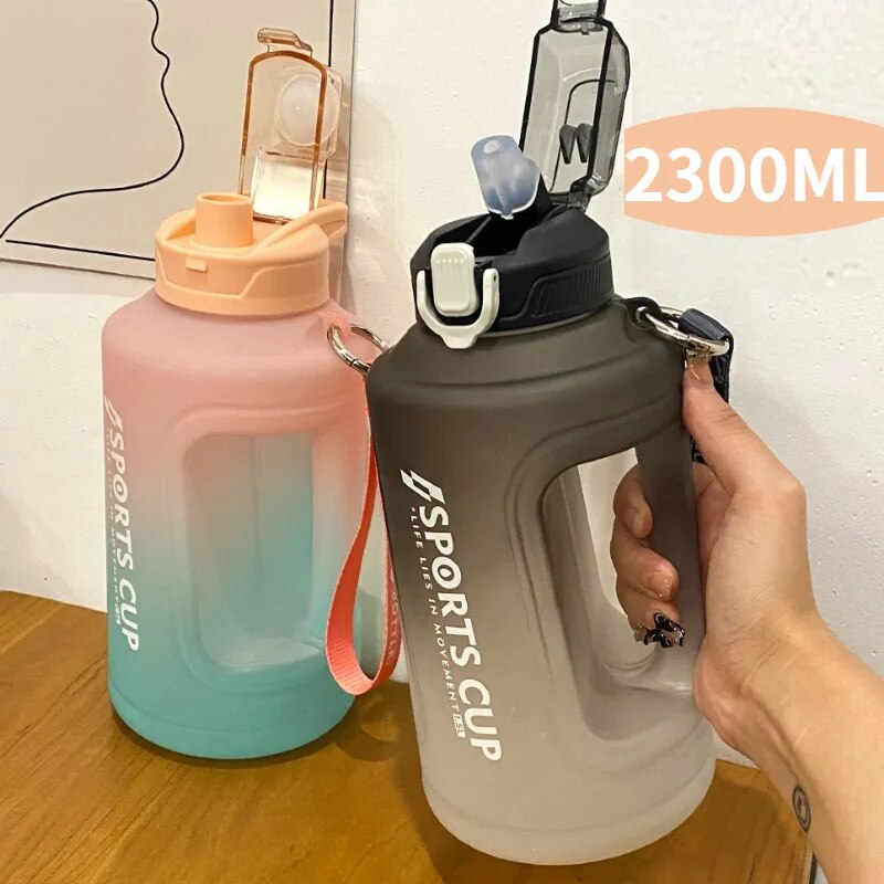 2.3L Sports Water Bottle With Handle Large Capacity Sports Outdoor Gym Fitness Dumbbell Water Kettle Training Sports Bottles