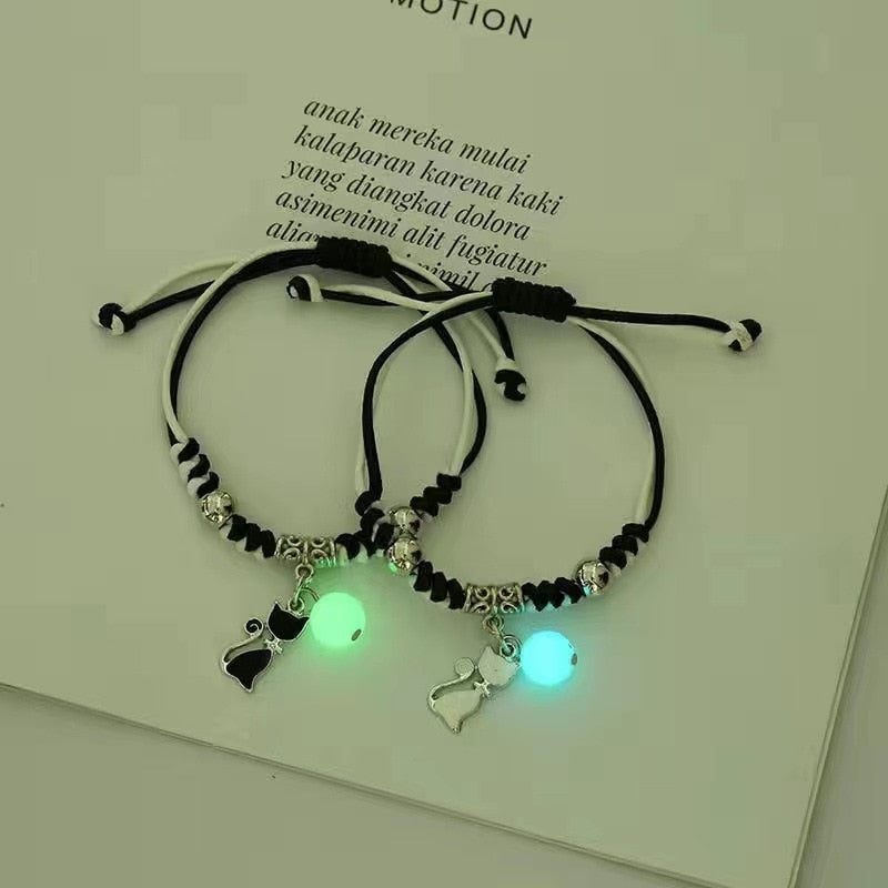 2023 Luminous Cat Star Moon Bracelet Couple Charm Handmade Adjustable Rope Matching Friend Bracelet Infinite Love Jewelry Gifts