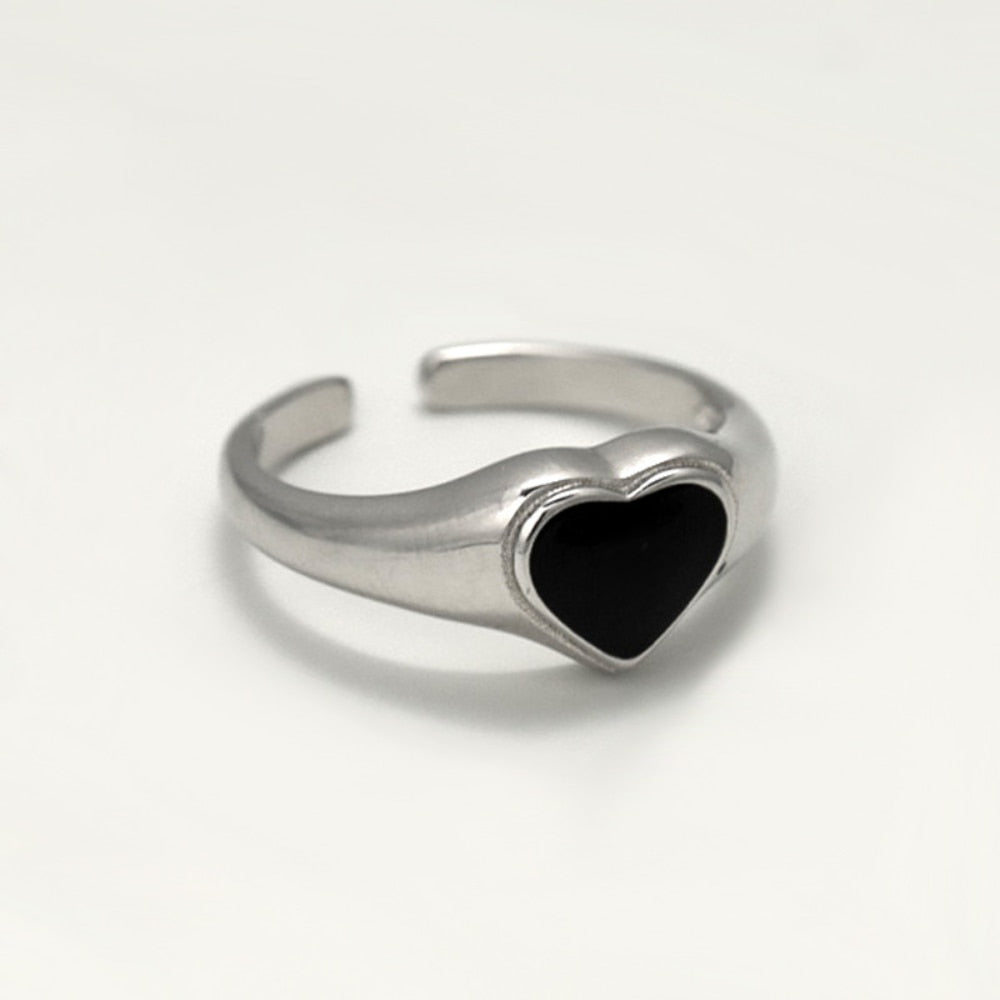 2023 New Fashion Simple Heart Vintage Love Ring Personalized Adjustable Opening Fashion Black Ring Girl Jewelry