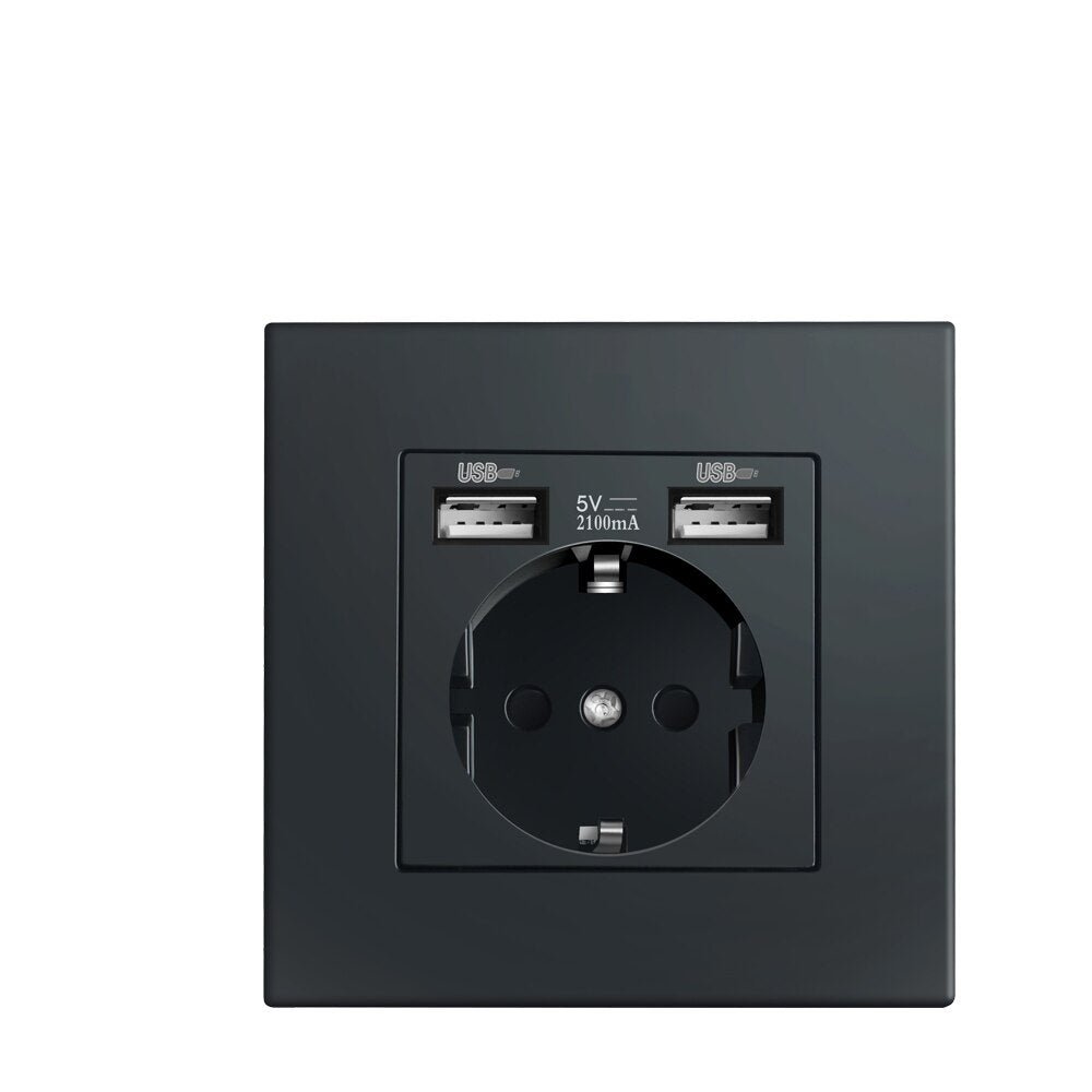 Depoguye Wall Type Dual USB Power Socket 2.1A, Electrical Socket Wall Plug with Usb, 16A 220V Outlet, German EU Standard Socket