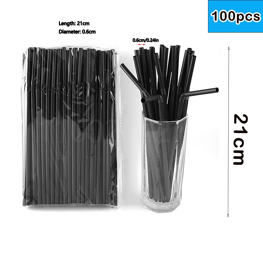 30/3000Pcs Black Colorful Drinking Straws Kunststof rietjes Milk Tea Bar Party Wedding Kitchen pajitas Beverage Straw Wholesale