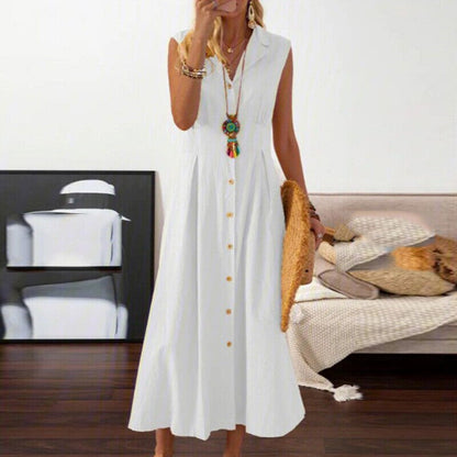 2023 Summer Cotton Linen Women&#39;s Long Dress Black V-neck Sleeveless A-line Loose Dresses Female New Casual Elegant Lady Clothes