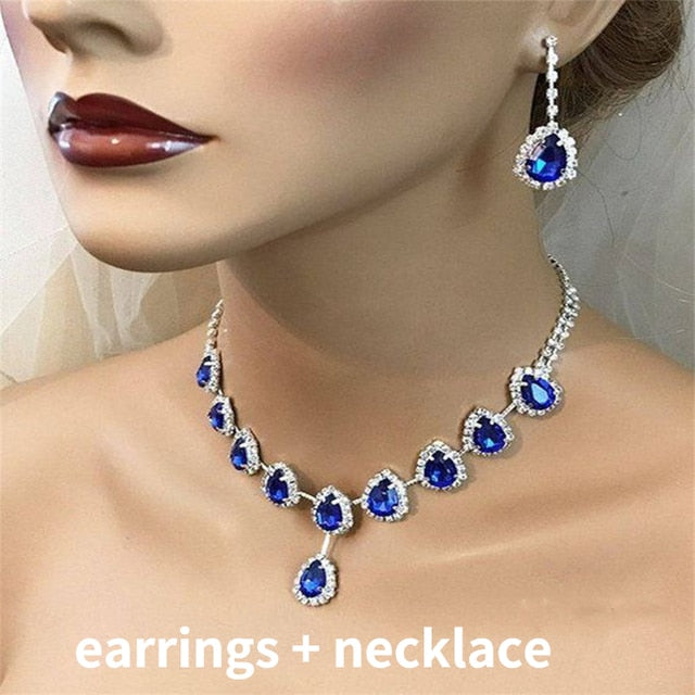 Bohemian Geometric Red Crystal Bridal Wedding Jewelry Sets For Women Statement Rhinestone Gold Color Clavicle Luxury Jewelry