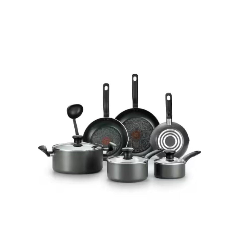 Initiatives 10-Piece Aluminum Nonstick Cookware Set in Black