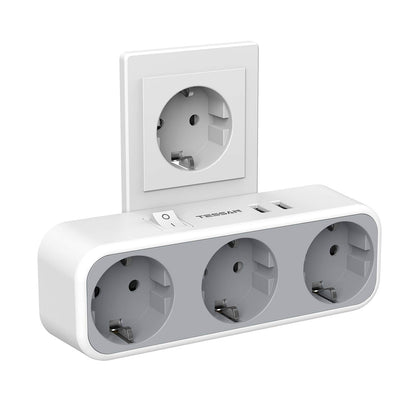 TESSAN Multi Outlets Power Stirp with Outlet and USB Ports, EU Wall Socket Power Adapter with Overload Protection for Home