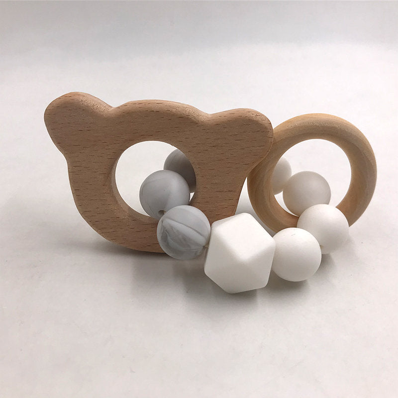 Wooden Baby Bracelet Animal Shaped Jewelry Teething For Baby Organic Wood Silicone Beads Baby Rattle Stroller Accessories Toys