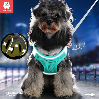 Kimpets Dog Harness Clothes Vest Chest Cat Collars Rope Small Dogs Reflective Breathable Adjustable Outdoor Walking Pet Supplies