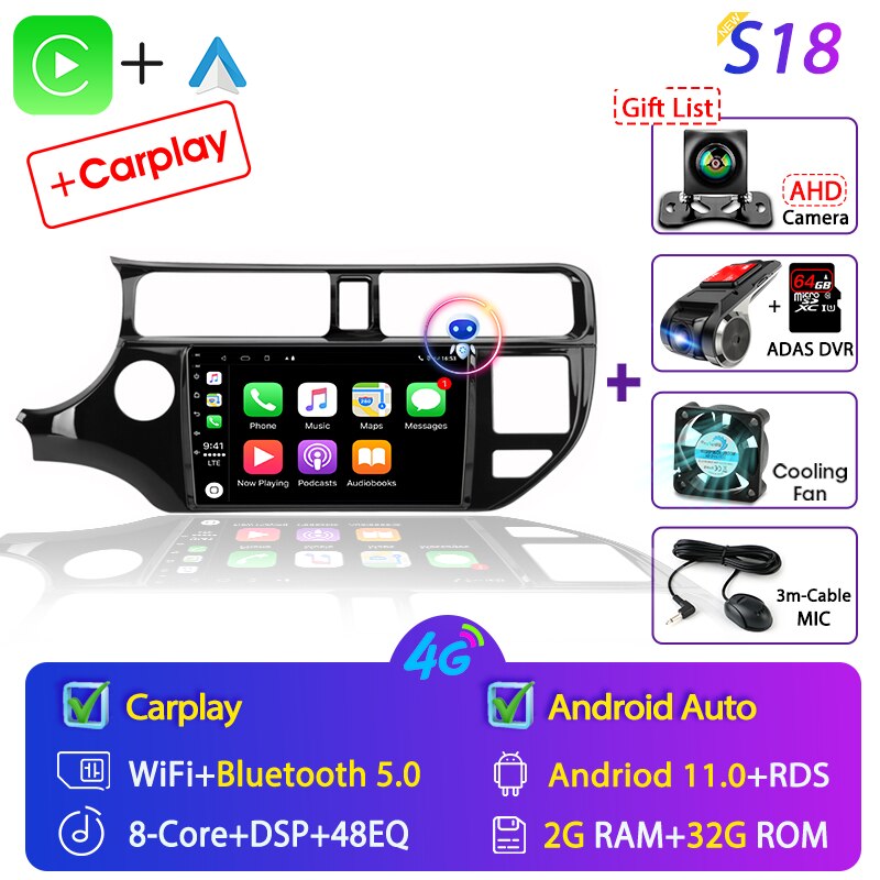 Android 11 2 Din for KIA RIO 2011-2015 Car Radio Multimedia Video Player GPS Navigation MP5 DVD Speakers Stereo Audio Carplay 9"