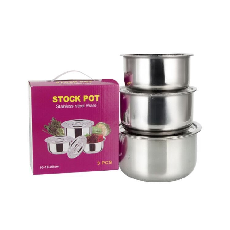 3pcs/5pcs Stainless Steel Soup pot Stock Pot Set with Lid Kitchenware Stew Pot Cooking Tools Cookware Kitchen Accessories