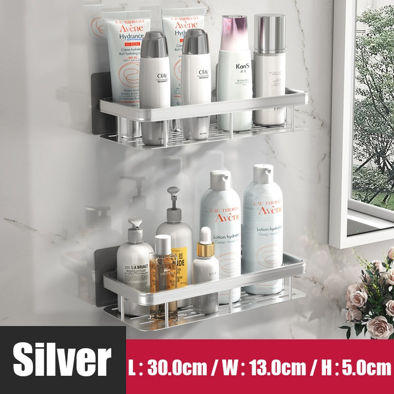 Bathroom Shelf Makeup Storage Organizer Aluminum Alloy Shampoo Rack Shower Shelf Bathroom Accessories No Drill Wall Shelf