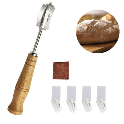 Wooden Bread Lame Tools Bakery Scraper Bread Knife/Slicer/Cutter Dough Breads Scoring Lame with Blades Arc Curved Knife