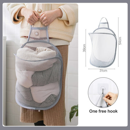 1pc Foldable Laundry Basket Dirty Clothes Bag Toys Storage Basket Net Storage Bags Large Capacity Hamper Organizer Bath Supplies