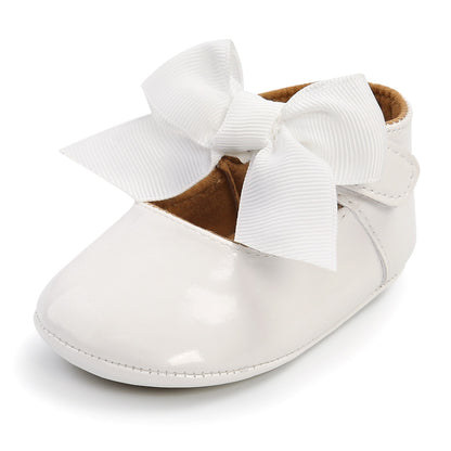 Newborn Baby Shoes Baby Boy Girl Shoes Girl Classic Bowknot Rubber Sole Anti-slip PU Dress Shoes First Walker Toddler Crib Shoes