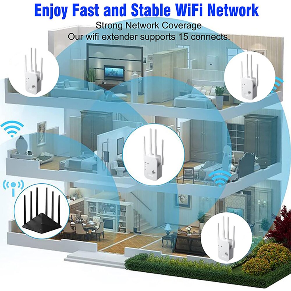 1200Mbps WiFi Repeater Wireless WIFI Extender WiFi Booster 5G 2.4G Dual-band Network Amplifier Long Range Signal WiFi Router