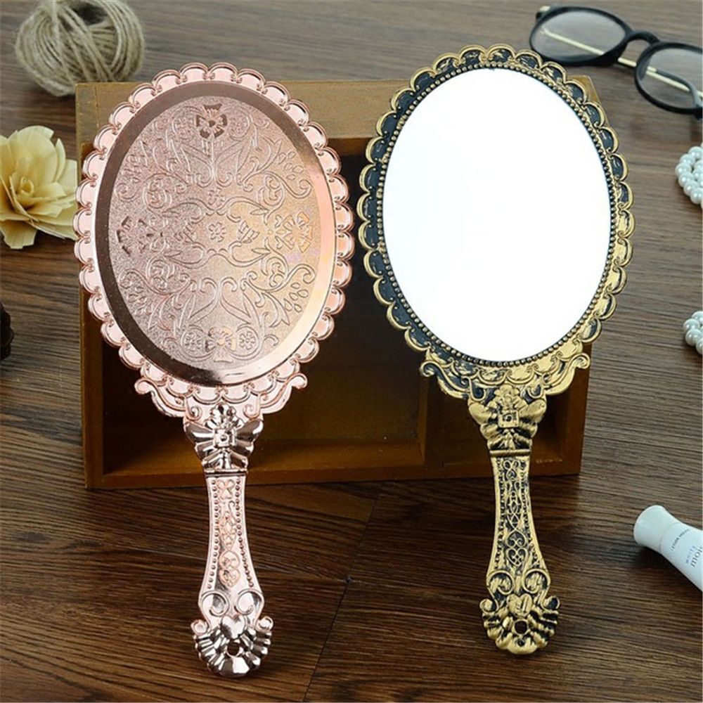 Retro Carved Makeup Mirror Portable Handheld Makeup Vanity Mirror Hand Mirror SPA Salon Compact Mirror Women Cosmetic Mirrors