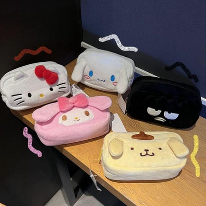 Sanrioed Hello Kitty Plush Pencil Case My Melody Cinnamoroll Purin Cartoon Storage Bag Large Capacity Makeup Bag Stationery Gift